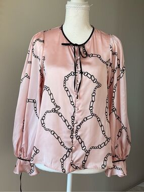 Women's Pink Chain-Print Satin Blouse